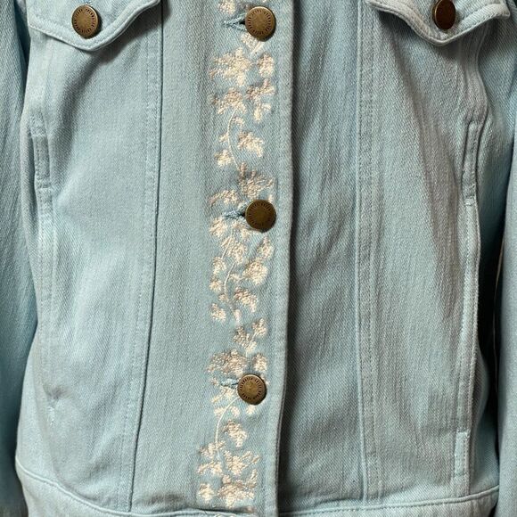 COLDWATER CREEK denim Blue Jean JACKET embroidered Stretch PM - Picture 3 of 13